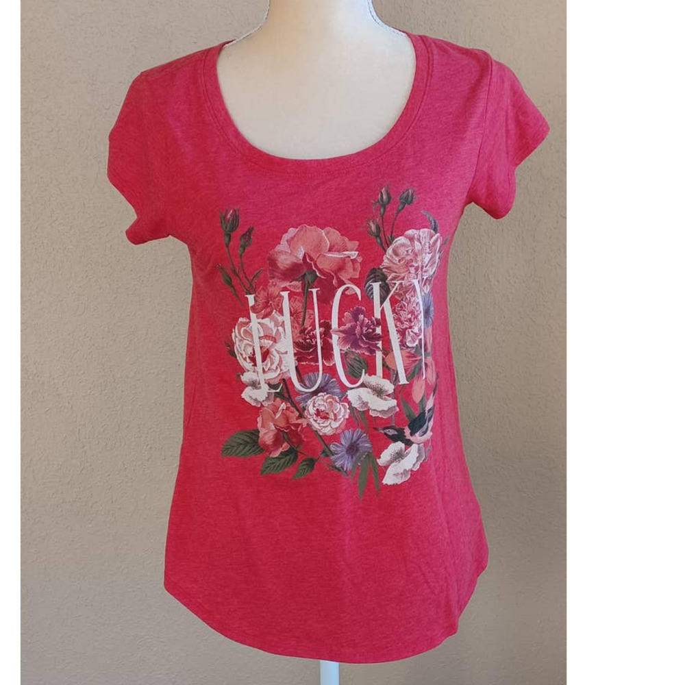 Lucky Brand Floral Graphic Tee Spell Out Flower T Shirt Small